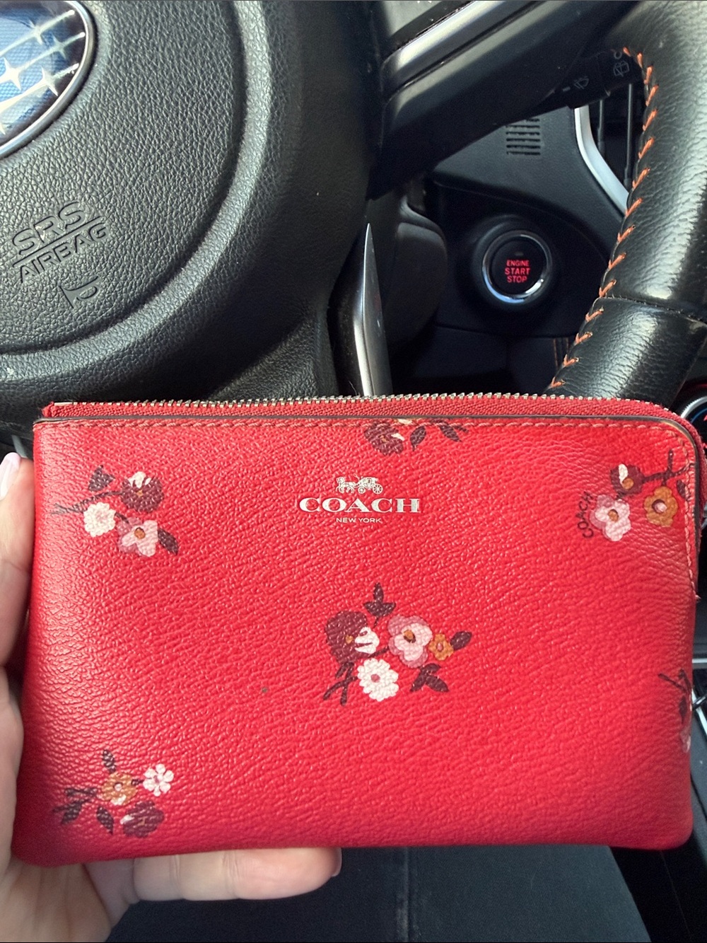 Coach Red Floral Zip Wristlet Pouch